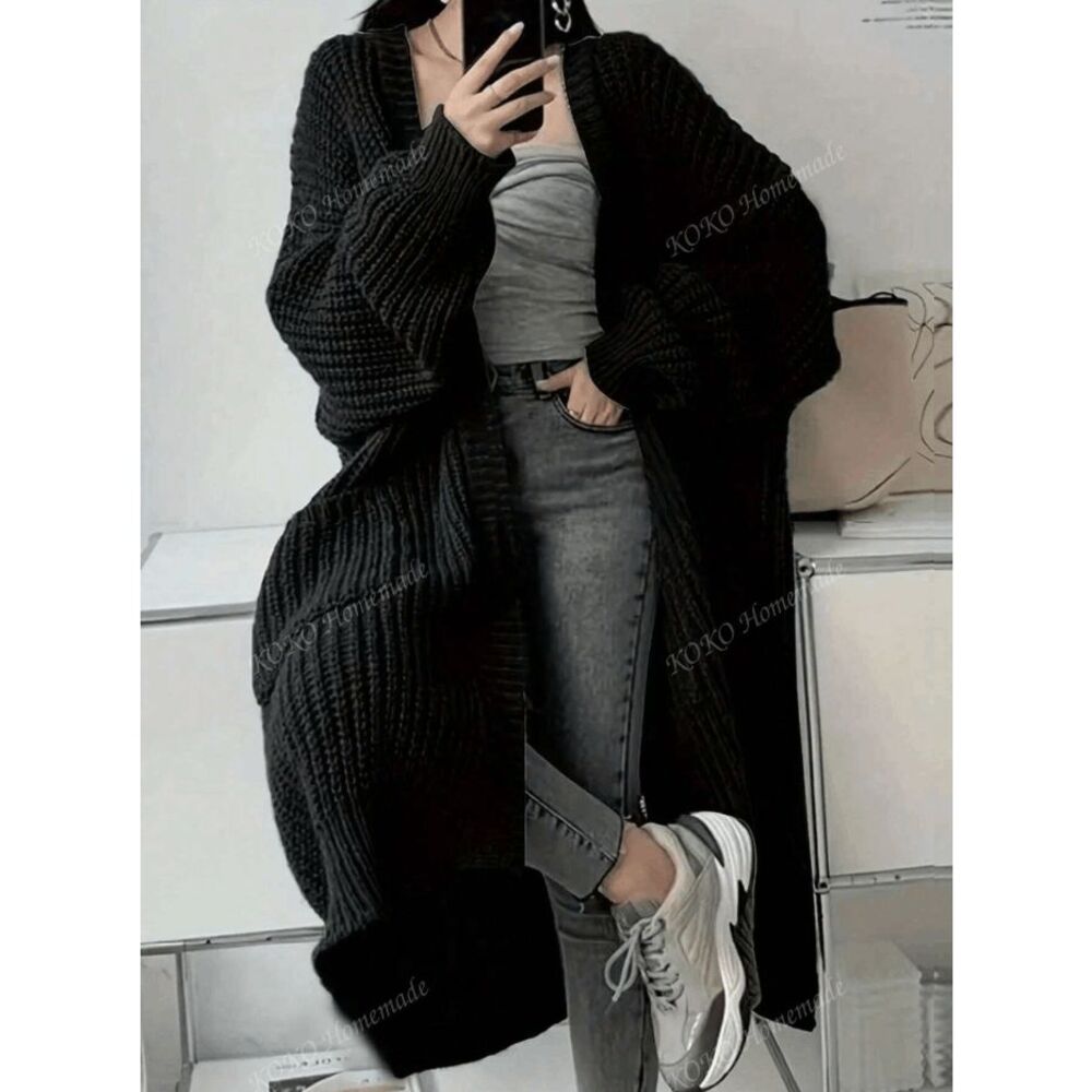 Black Front Loose Knit Cardigan